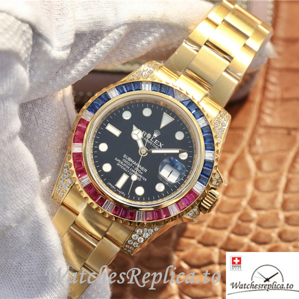 Swiss Rolex Submariner Replica 116618LN-97208 Yellow Gold strap 40MM - WatchesReplica.is