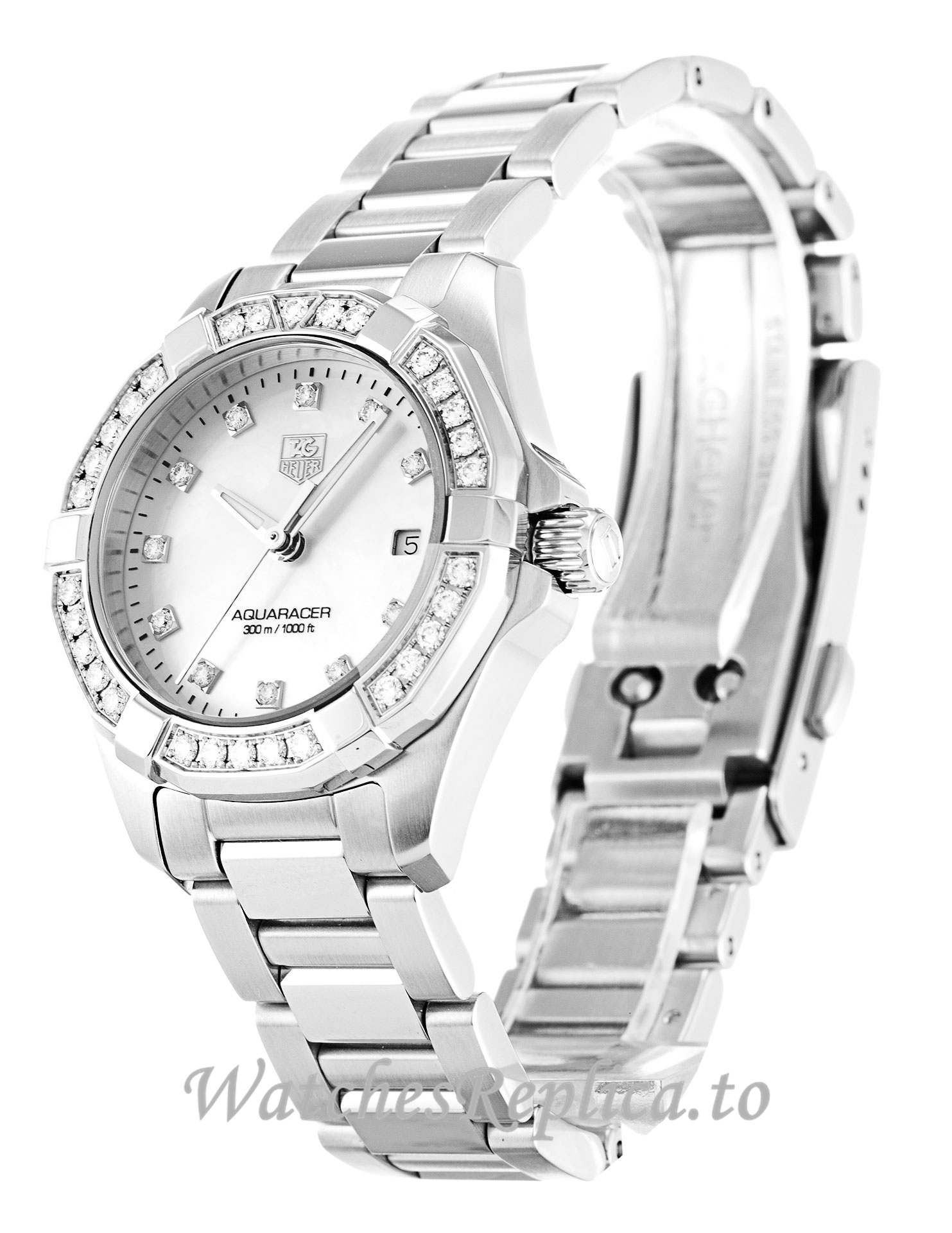 Tag Heuer Aquaracer Mother of Pearl Silver Diamond Dial WAY1414.BA0920 32 MM - WatchesReplica.is