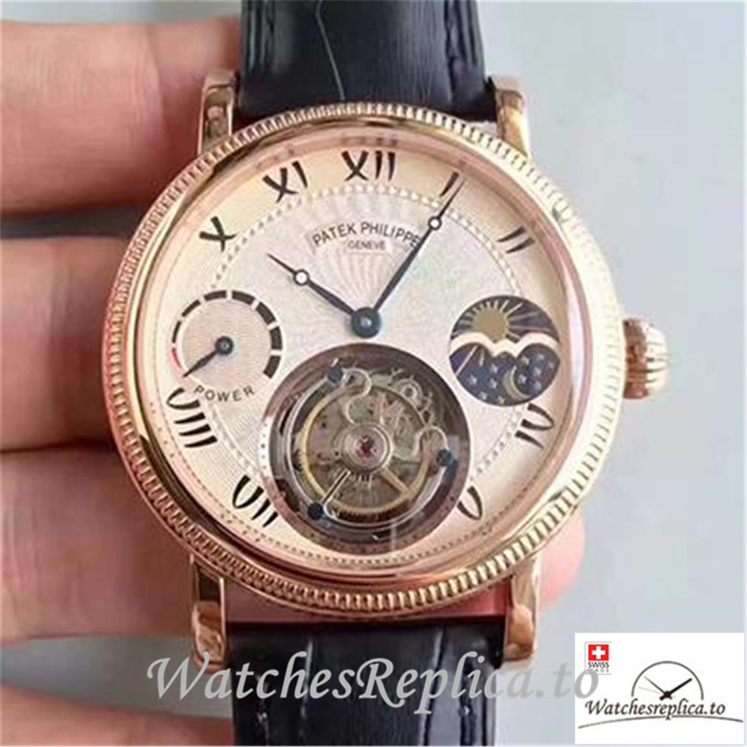 Swiss Patek Philippe Tourbillon Replica Rose Gold Bezel 43MM - WatchesReplica.is