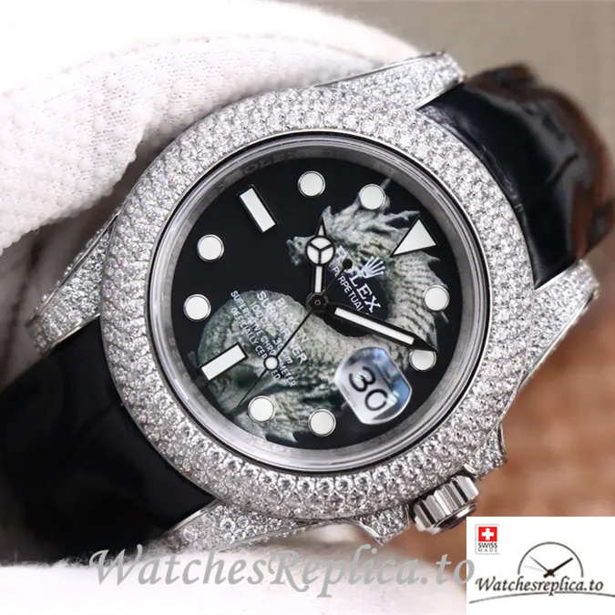 Swiss Rolex Submariner Replica Leather strap 40MM - WatchesReplica.is