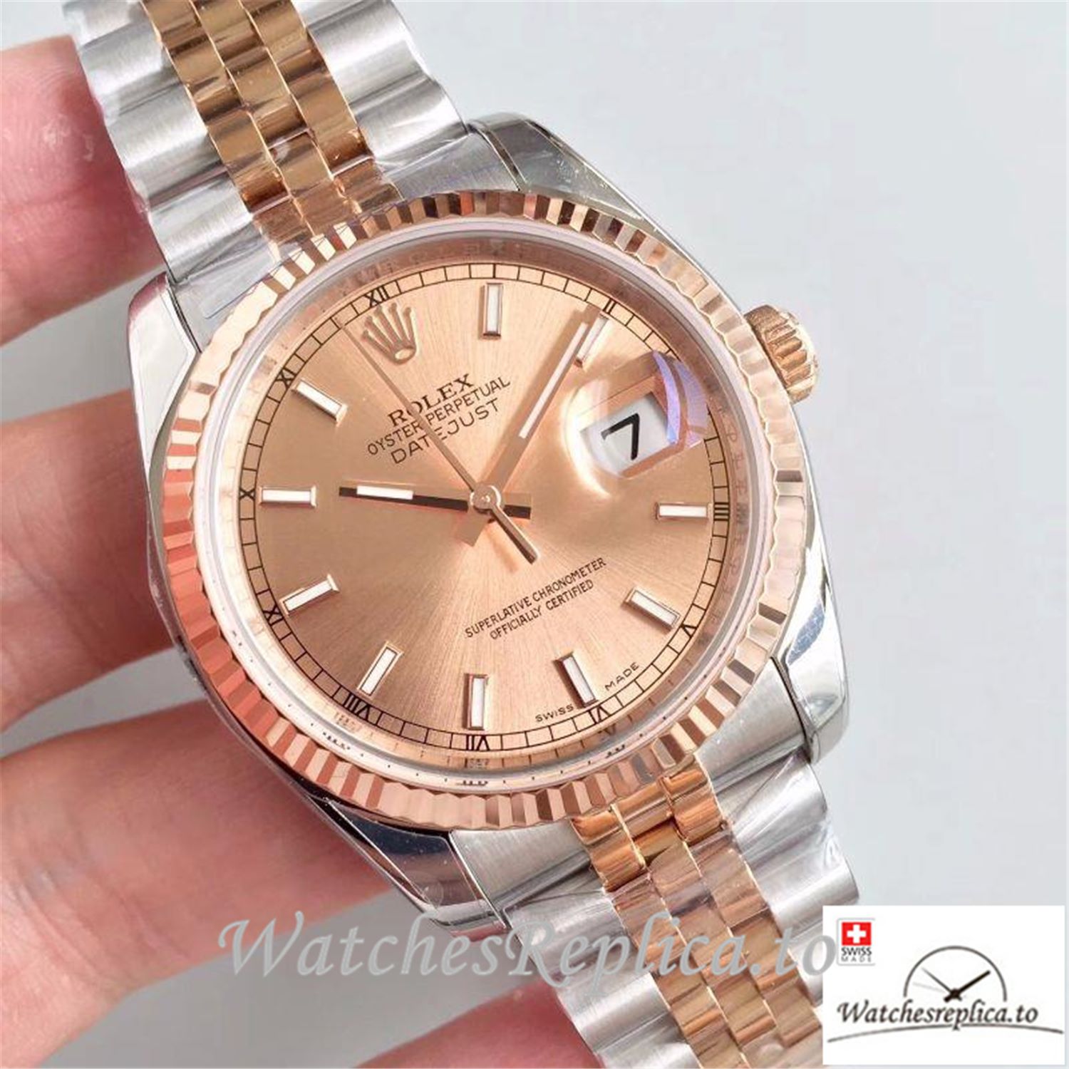 Swiss Rolex Datejust Replica 116234 002 Rose Gold Dial 36MM - WatchesReplica.is