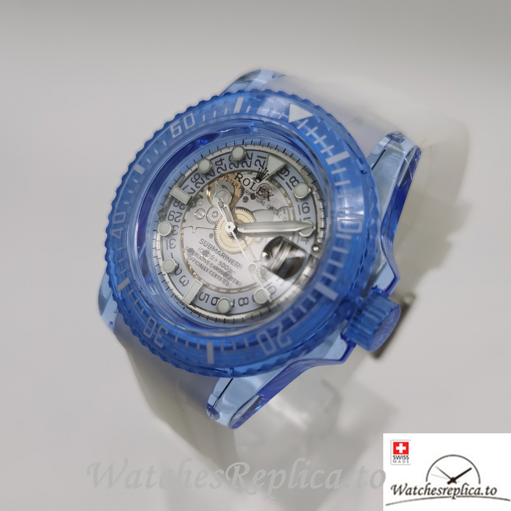 Swiss Rolex Submariner Replica White Rubber strap 40MM Blue Case - WatchesReplica.is