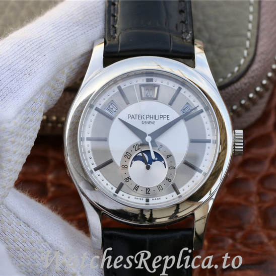 Patek Philippe Replica Complications 5205G Leather strap 40MM - WatchesReplica.is