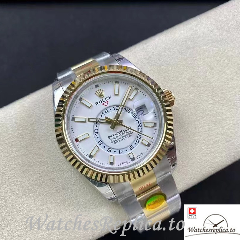 Swiss Rolex Sky Dweller Replica Stainless steel strap 42MM White Dial - WatchesReplica.is