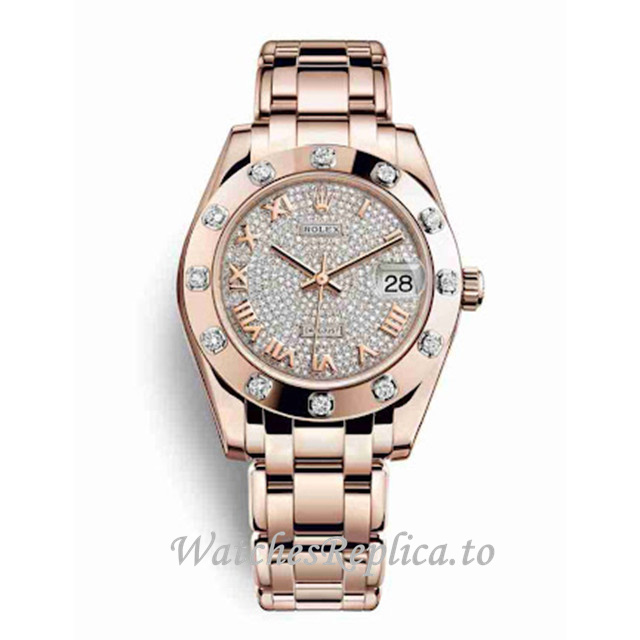 Replica Rolex Pearlmaster m81315-0024 34MM Rose Gold strap Ladies Watch - WatchesReplica.is