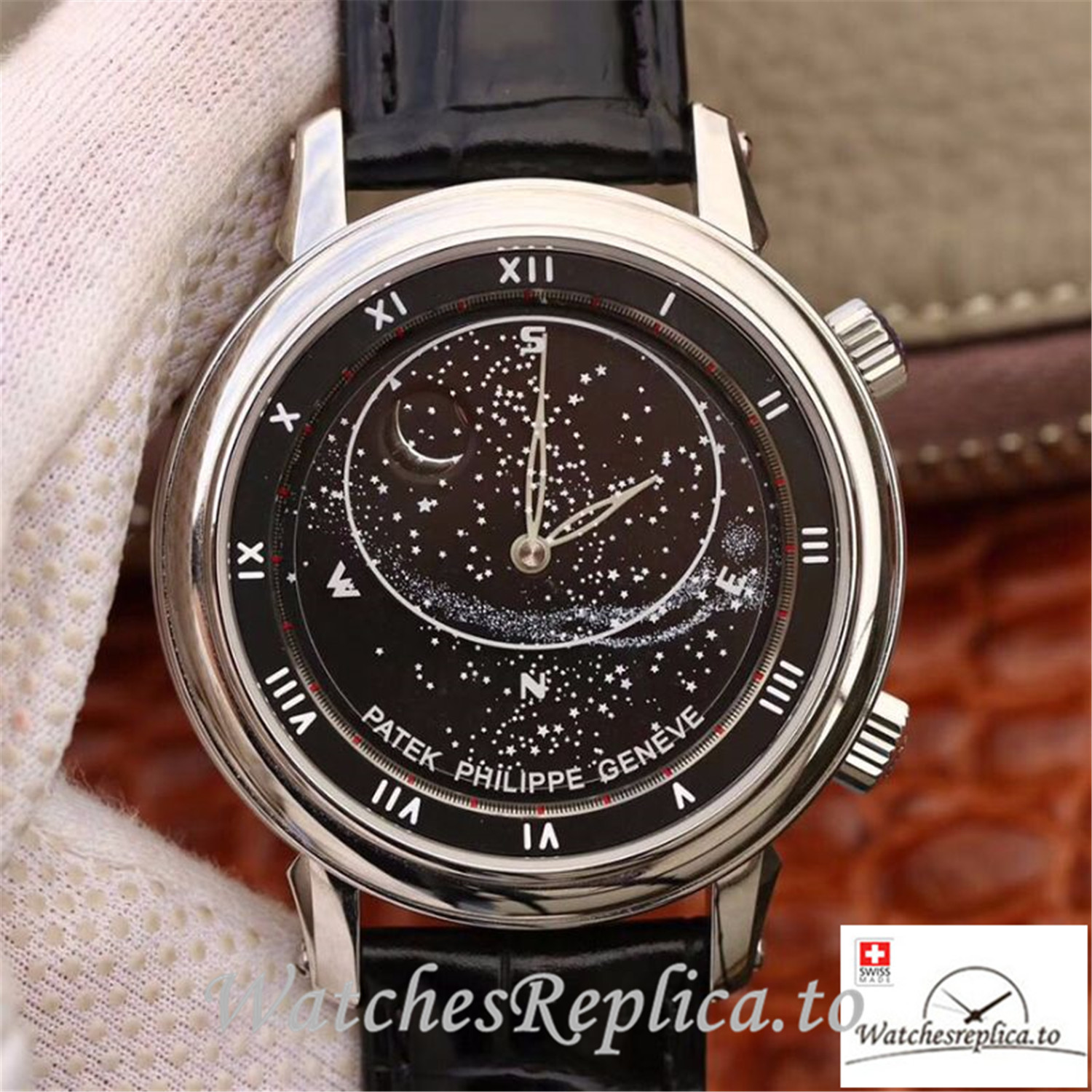 Swiss Patek Philippe Grand Complications Sky Moon Celestial Replica 5102G Black Strap 43MM - WatchesReplica.is