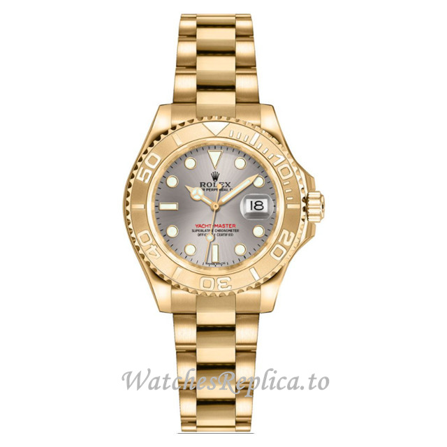 Replica Rolex Yacht-Master 169628 G 29MM Yellow Gold strap Ladies Watch - WatchesReplica.is