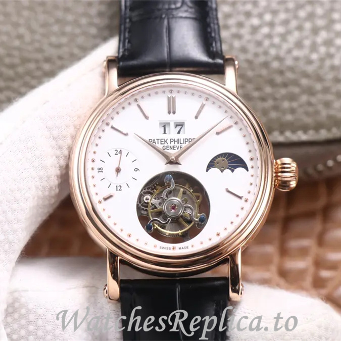 Patek Philippe Replica Complications Leather Rubber strap 42MM - WatchesReplica.is