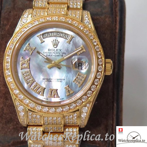 Swiss Rolex Day Date Replica Yellow Gold strap 40MM - WatchesReplica.is