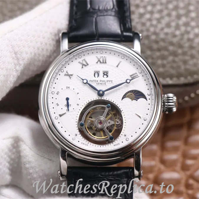 Patek Philippe Replica Complications Leather Rubber strap 42MM - WatchesReplica.is
