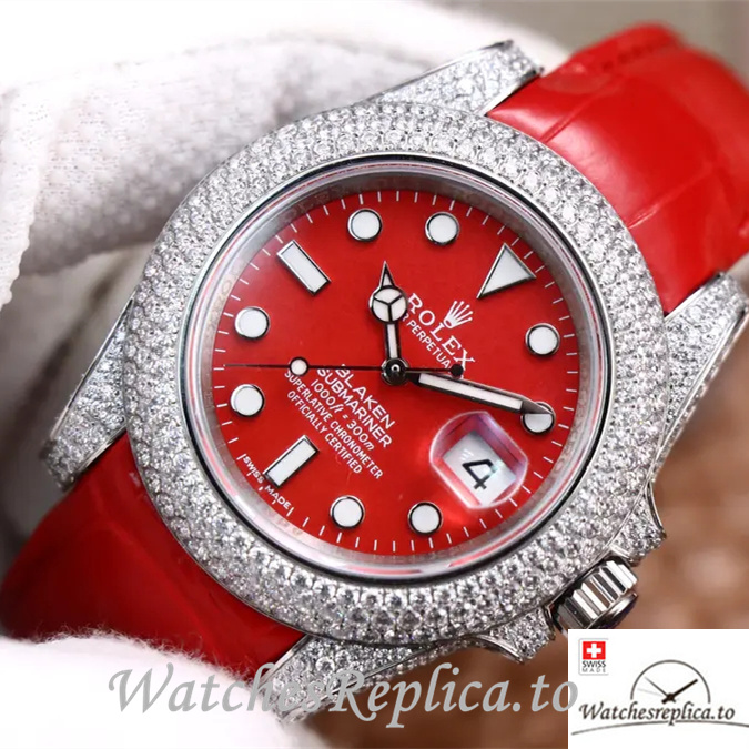 Swiss Rolex Submariner Replica Leather strap 40MM - WatchesReplica.is
