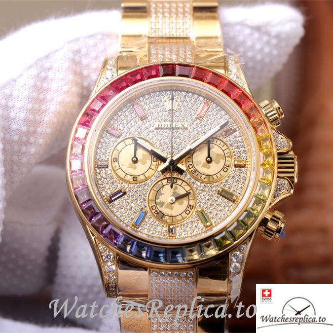 Swiss Rolex Daytona Replica 116598RBOW Yellow Gold strap 40MM - WatchesReplica.is