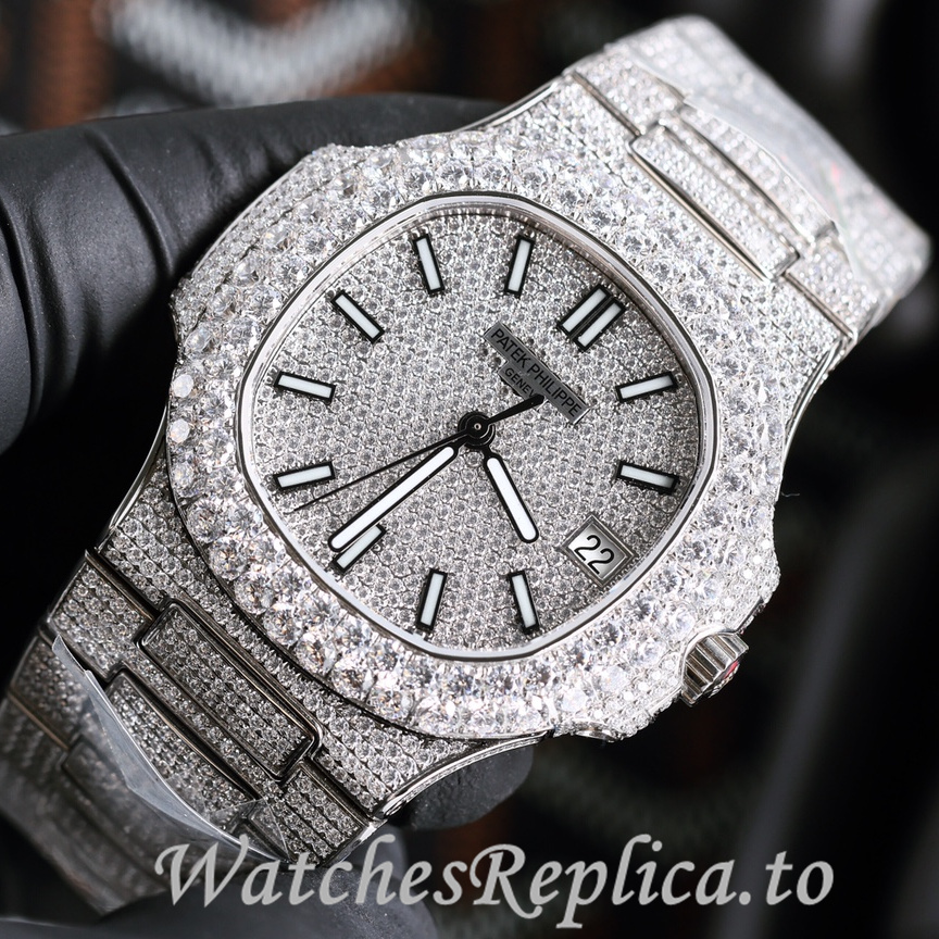 Patek Philippe Replica Nautilus 5711 Diamonds paved strap 40MM - WatchesReplica.is