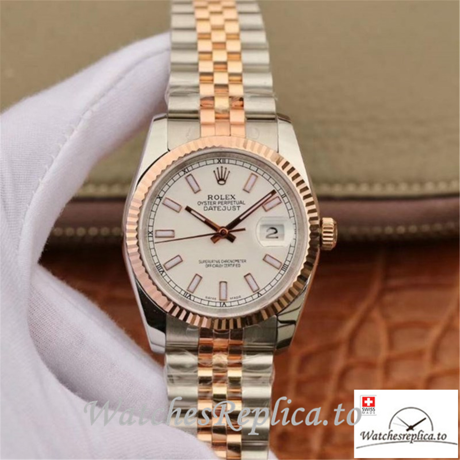 Swiss Rolex Datejust Replica 126233 Rose gold Bezel 36MM - WatchesReplica.is