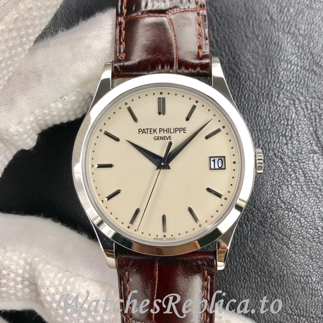 Patek Philippe Replica Calatrava 5296G Leather strap 38MM - WatchesReplica.is