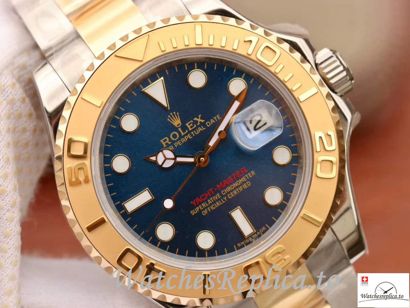Swiss Rolex Yacht Master Replica 116623 Gold Bezel 40MM - WatchesReplica.is