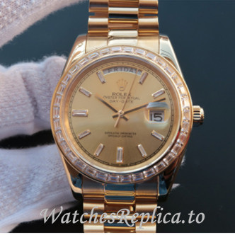 Swiss Rolex Day Date Replica 218399 Yellow Gold strap 41MM - WatchesReplica.is