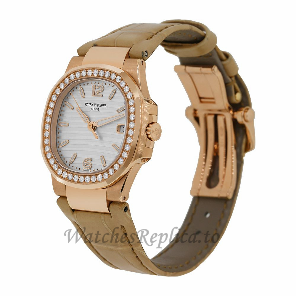 Patek Philippe Nautilus Rose Gold Diamond Bezel 32MM Watch 70101R011 - WatchesReplica.is
