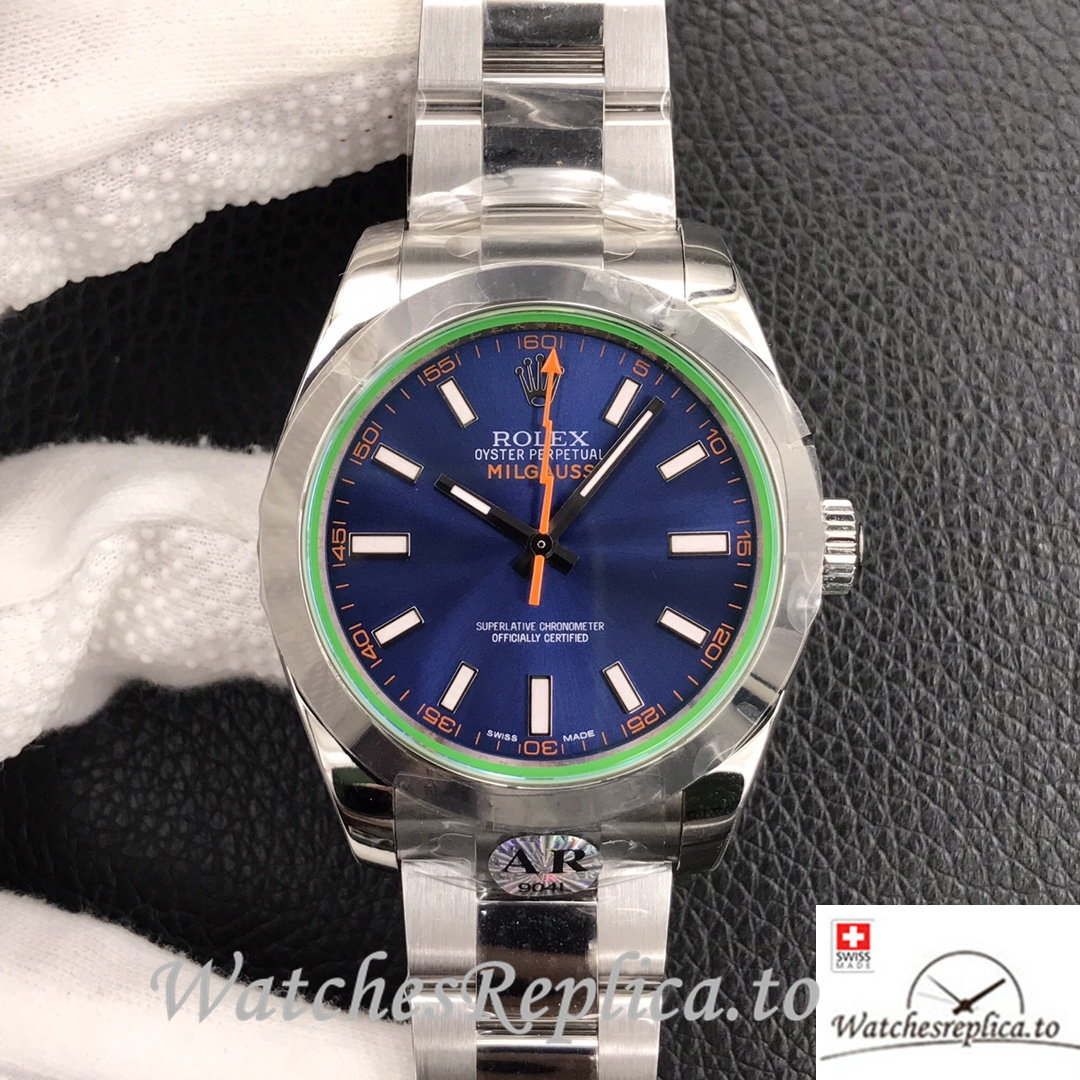Swiss Rolex Milgauss Replica Stainless steel strap 40MM Blue Dial - WatchesReplica.is