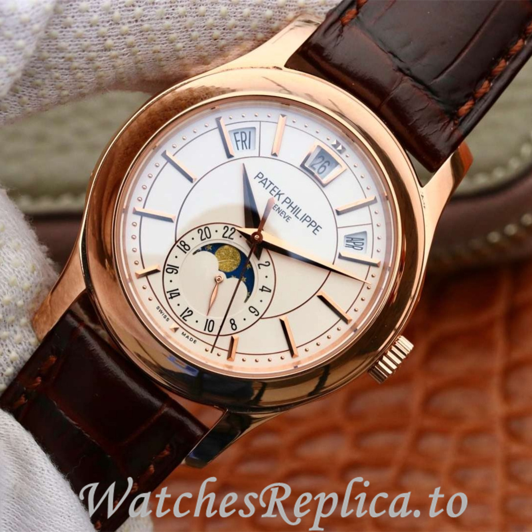 Patek Philippe Replica Complications 5205G Leather strap 40MM - WatchesReplica.is