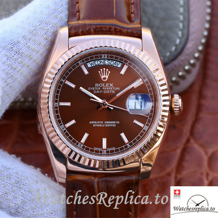 Swiss Rolex Day-Date Replica 118135 Leather strap 36MM - WatchesReplica.is