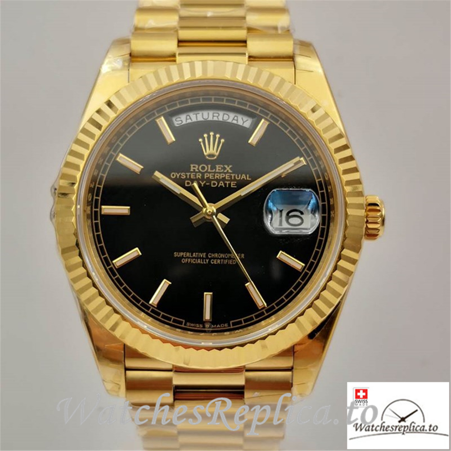 Swiss Rolex Day Date Replica 228235 005 Yellow Gold Strap 40MM - WatchesReplica.is