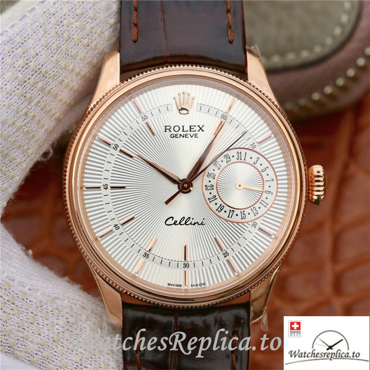 Swiss Rolex Cellini 50515-0008 Leather strap 39MM - WatchesReplica.is