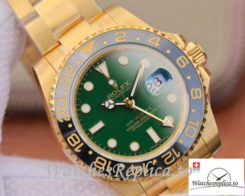 Swiss Rolex GMT Master II Replica 116718LN Gold Strap 40MM - WatchesReplica.is