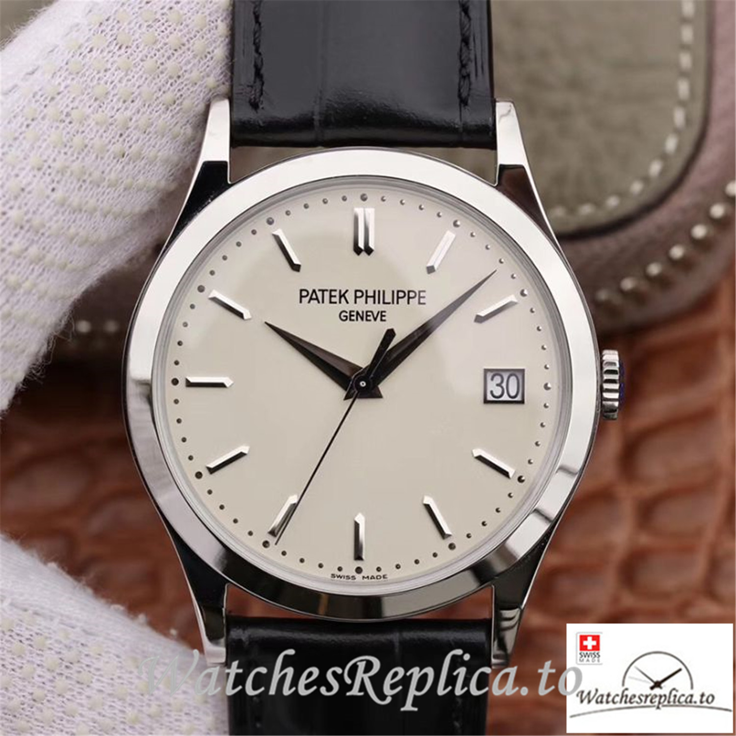 Swiss Patek Philippe Calatrava Replica 5296G-010 Black Strap 39MM×9MM - WatchesReplica.is