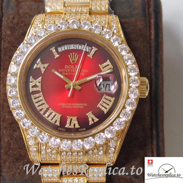 Swiss Rolex Day Date Replica Yellow Gold strap 40MM - WatchesReplica.is
