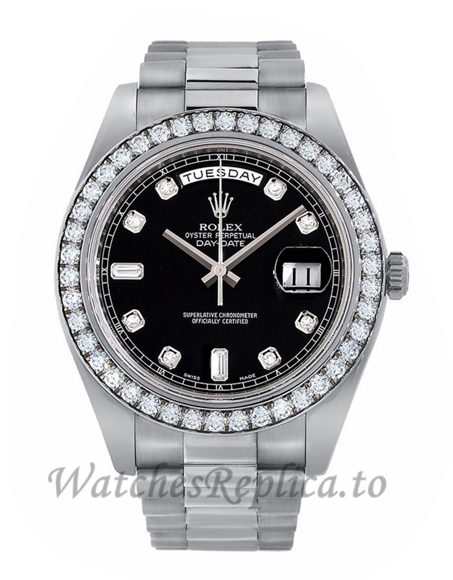 Rolex Replica DayDate White Gold Diamond 228349RBR - WatchesReplica.is