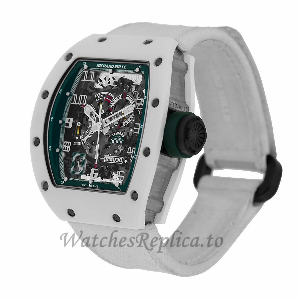 Richard Mille Replica RM030 Le Mans White ATZ Ceramic 50MM Watch RM030 384456 - WatchesReplica.is
