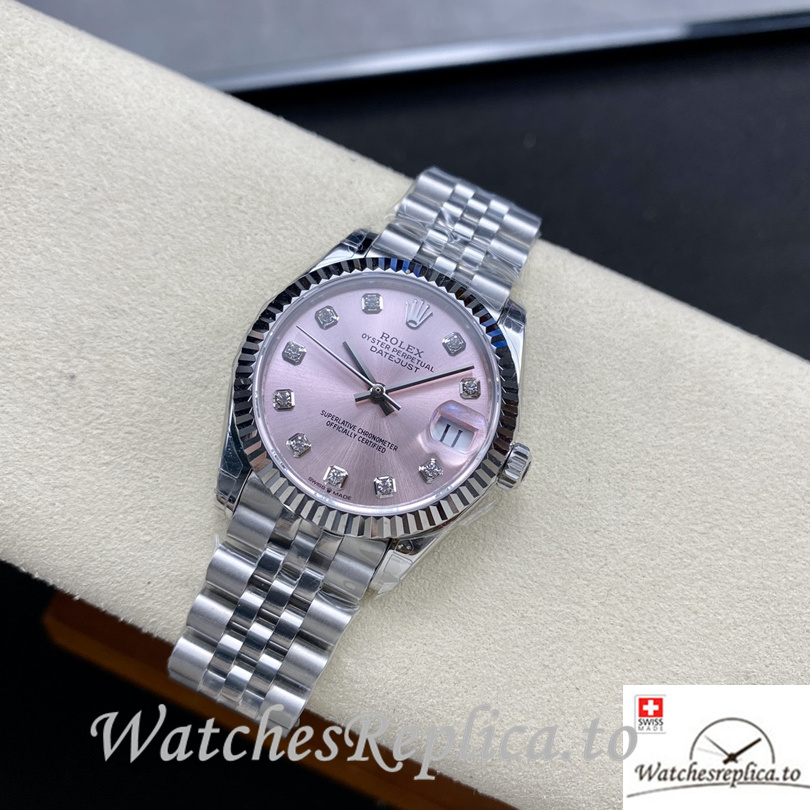 Swiss Rolex Datejust Replica Stainless steel strap 31MM Pink Dial Diamonds Marks - WatchesReplica.is