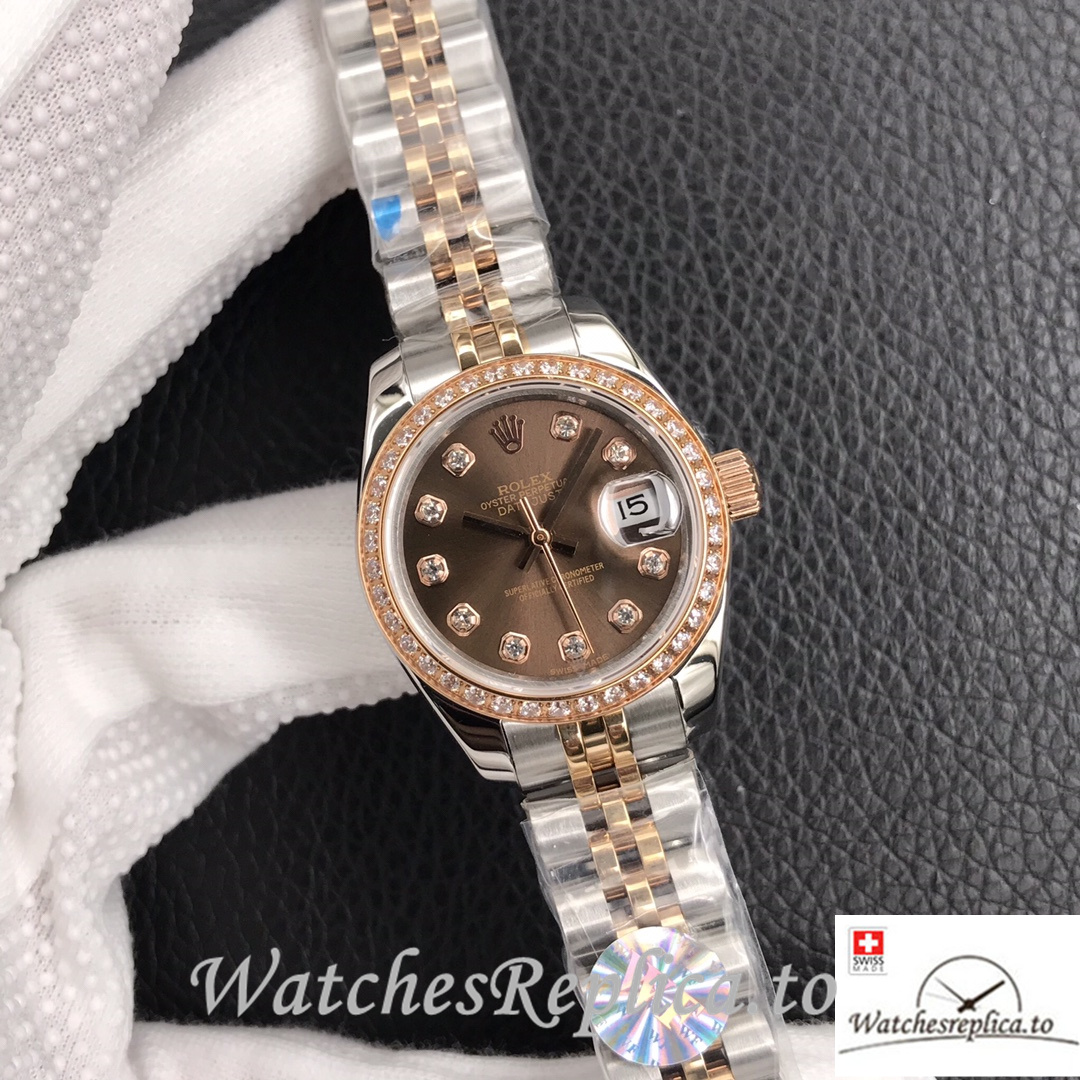 Swiss Rolex Datejust Replica 279174 Stainless steel strap 28MM Brown Dial Diamonds - WatchesReplica.is