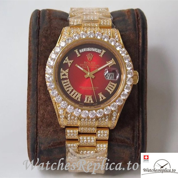 Swiss Rolex Day Date Replica Yellow Gold strap 40MM - WatchesReplica.is