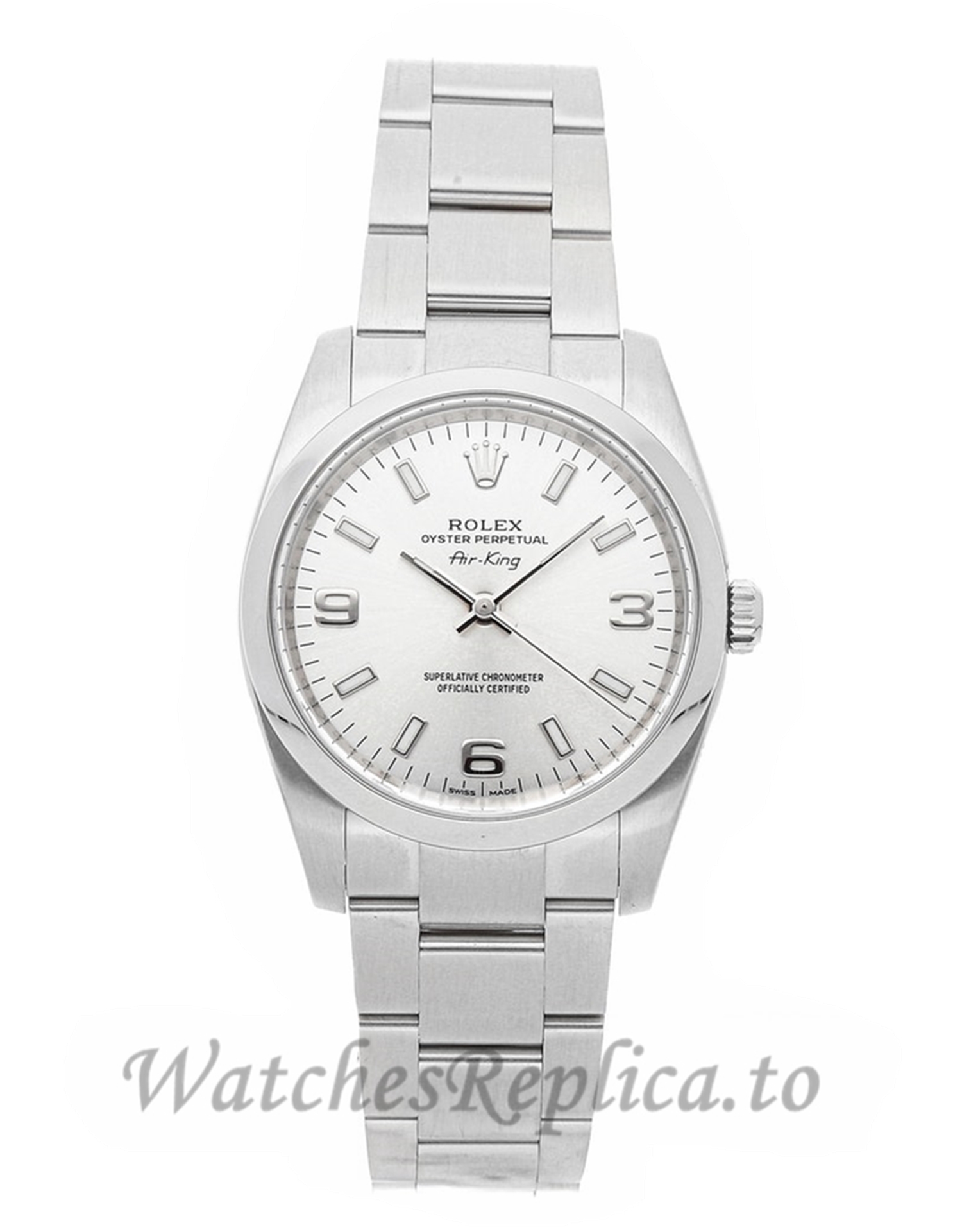 Rolex Replica Air King Silver Dial Ladies 34mm 114200 - WatchesReplica.is