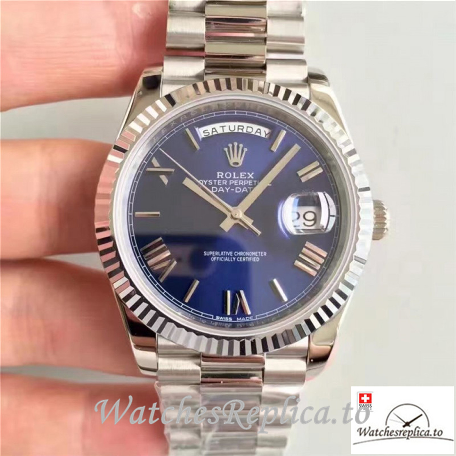 Swiss Rolex Day Date Replica 228239 001 Stainless Steel Bezel 40MM - WatchesReplica.is
