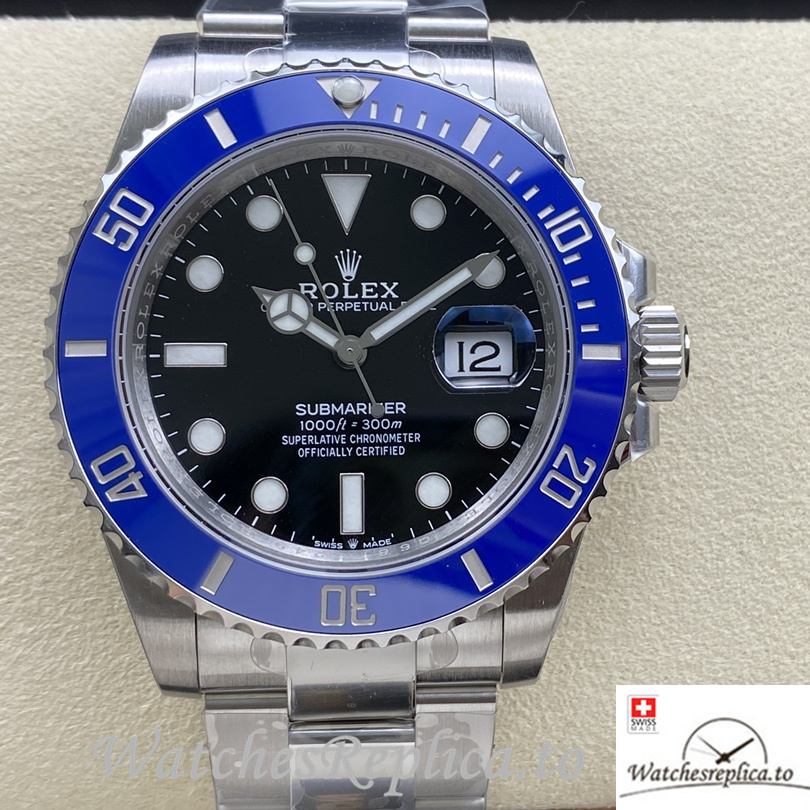 Swiss Rolex Submariner Replica Stainless steel strap 41MM Black Dial Blue Case - WatchesReplica.is