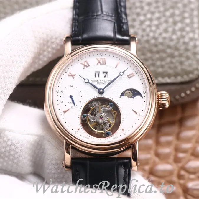 Patek Philippe Replica Complications Leather Rubber strap 42MM - WatchesReplica.is