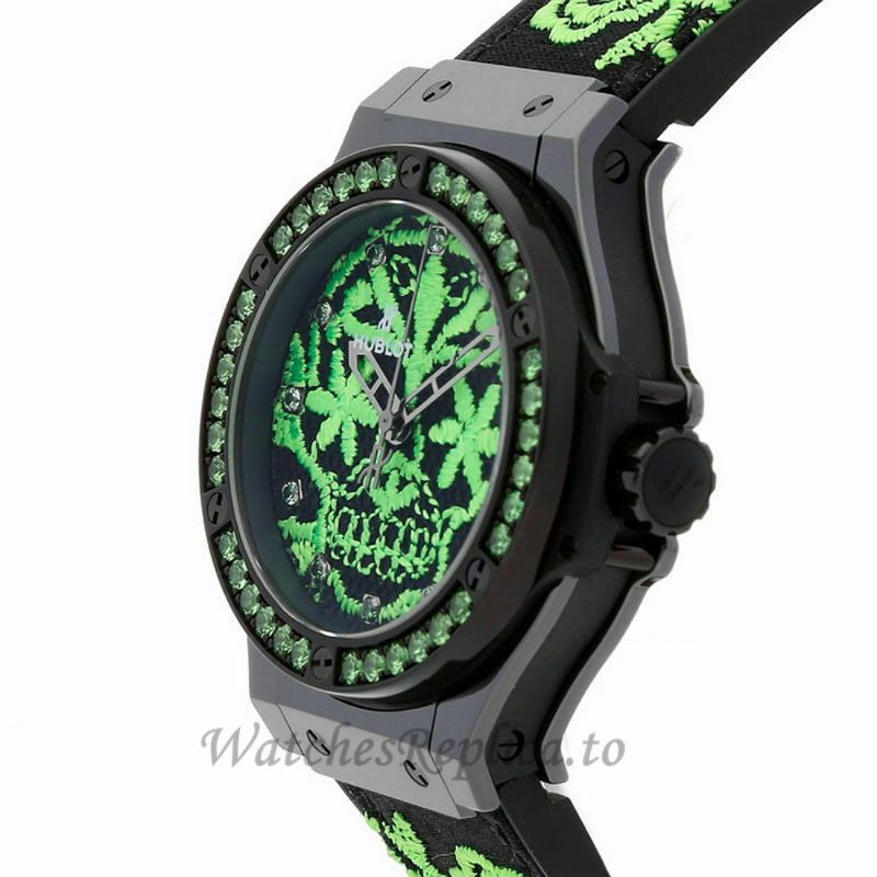 Hublot Replica Big Bang Broderie Ceramic Green 41MM Watch 343.CG.6590.NR - WatchesReplica.is
