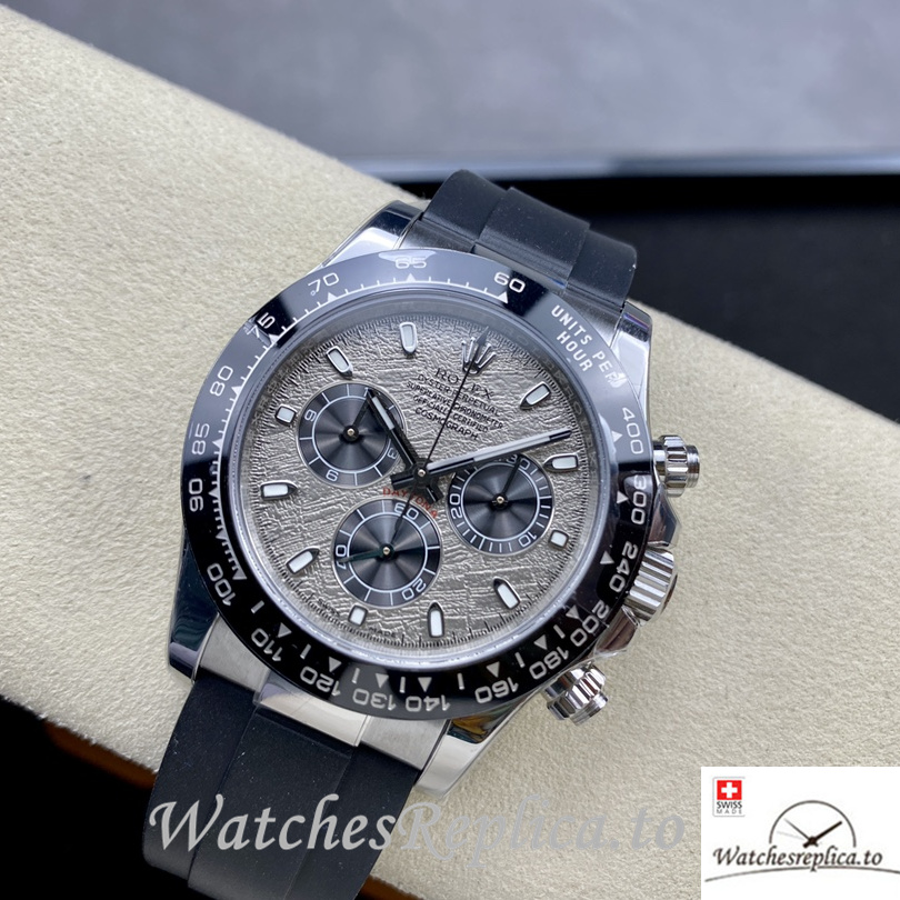 Swiss Rolex Daytona Replica Black Rubber strap 40MM Grey Dial - WatchesReplica.is