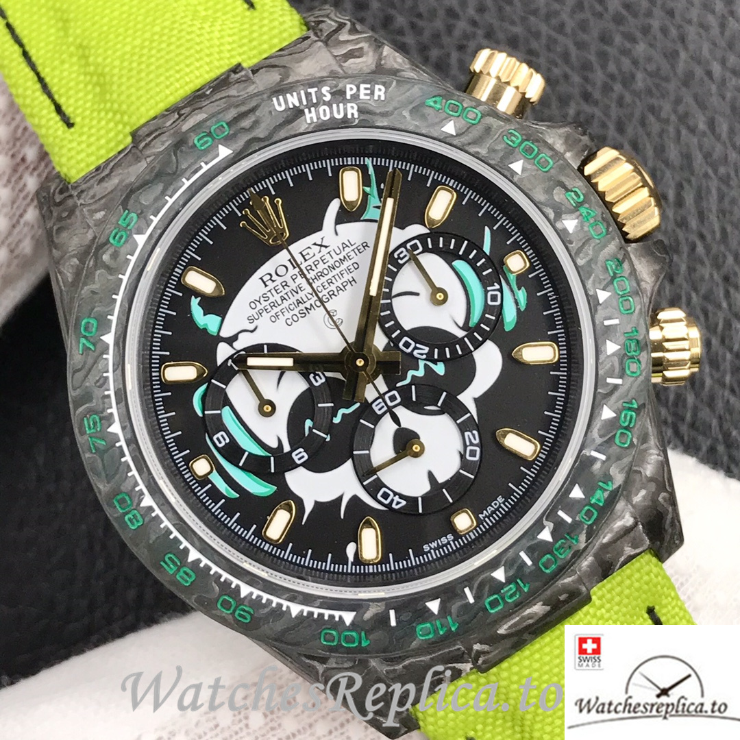 Swiss Rolex Daytona Replica Green Canvas strap 40MM Black Dial - WatchesReplica.is