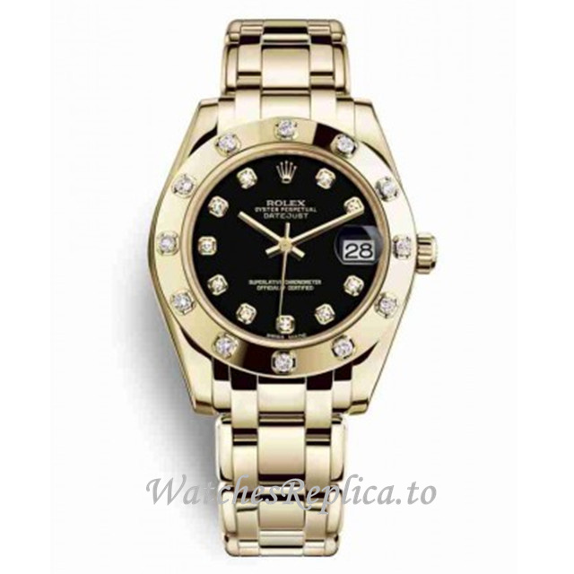 Replica Rolex Pearlmaster m81318-0030 34MM Yellow Gold strap Ladies Watch - WatchesReplica.is