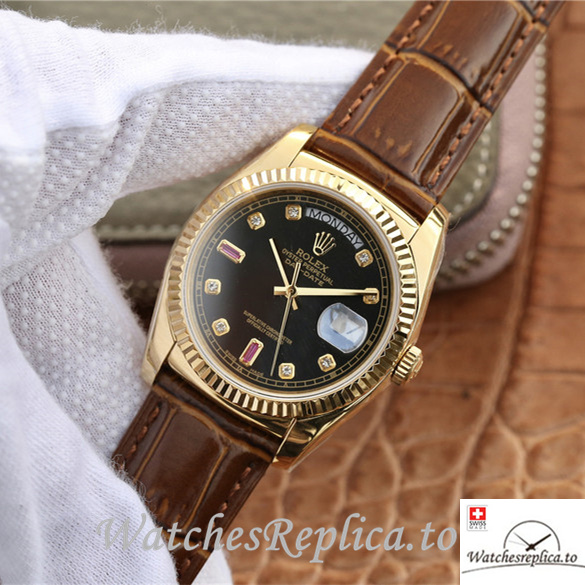 Swiss Rolex Day-Date Replica 118138 Leather strap 36MM - WatchesReplica.is