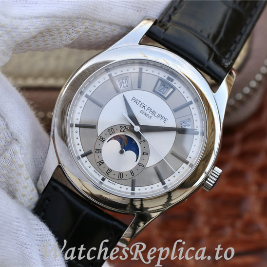 Patek Philippe Replica Complications 5205G Leather strap 40MM - WatchesReplica.is