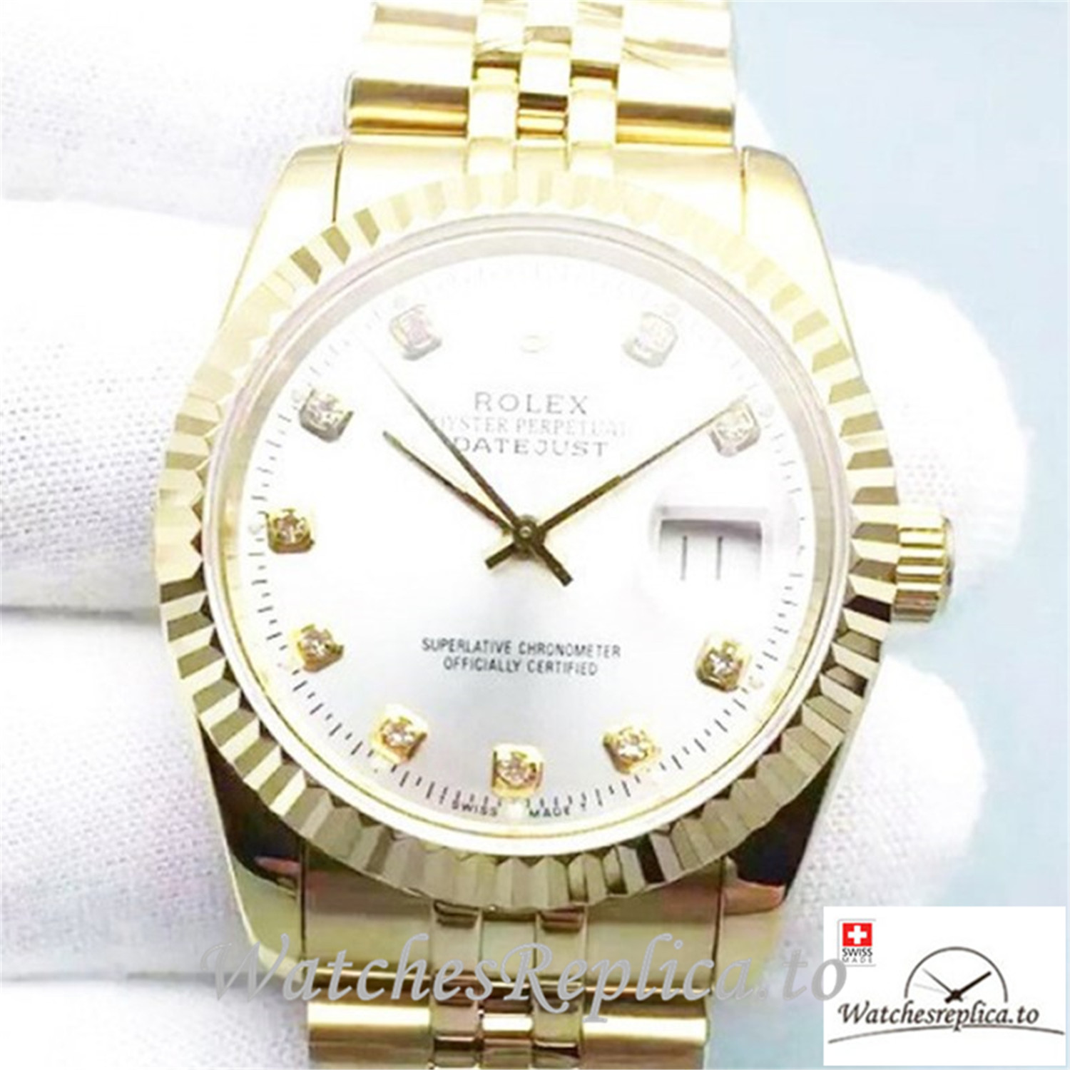 Swiss Rolex Datejust Replica 116238-0079 Yellow Gold Bezel 36MM - WatchesReplica.is