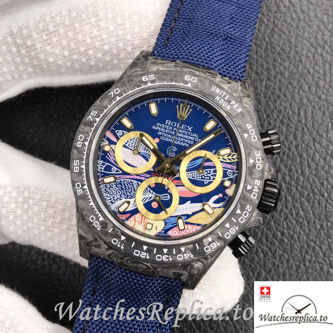 Swiss Rolex Daytona Replica Blue Canvas strap 40MM Blue Dial - WatchesReplica.is