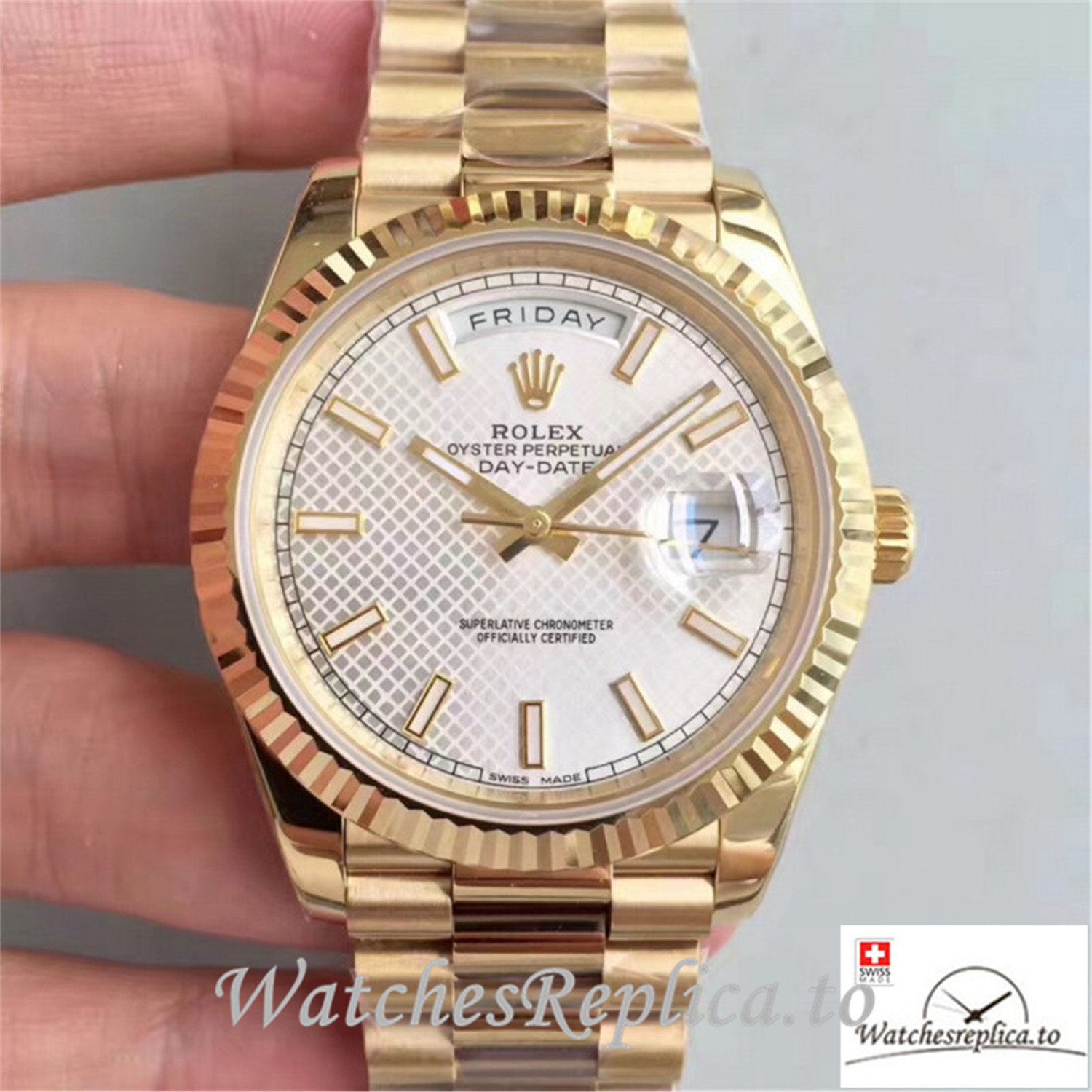 Swiss Rolex Day Date Replica 228238 Yellow Gold Bezel 40MM - WatchesReplica.is