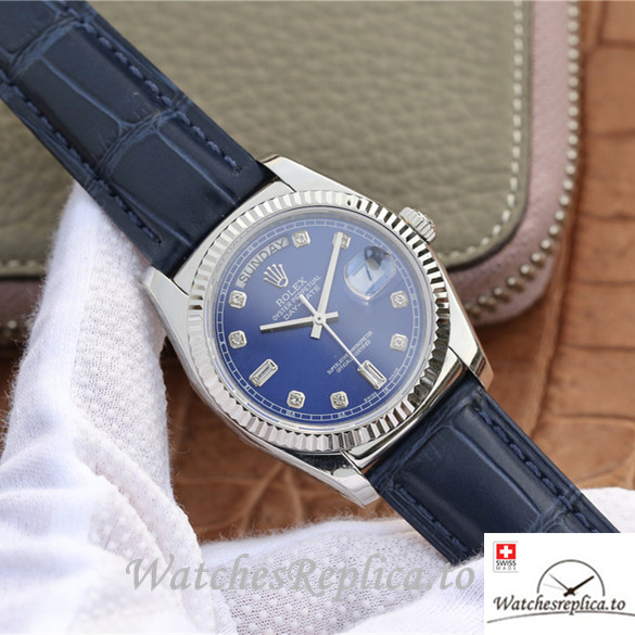 Swiss Rolex Day-Date Replica 118139 Leather strap 36MM - WatchesReplica.is
