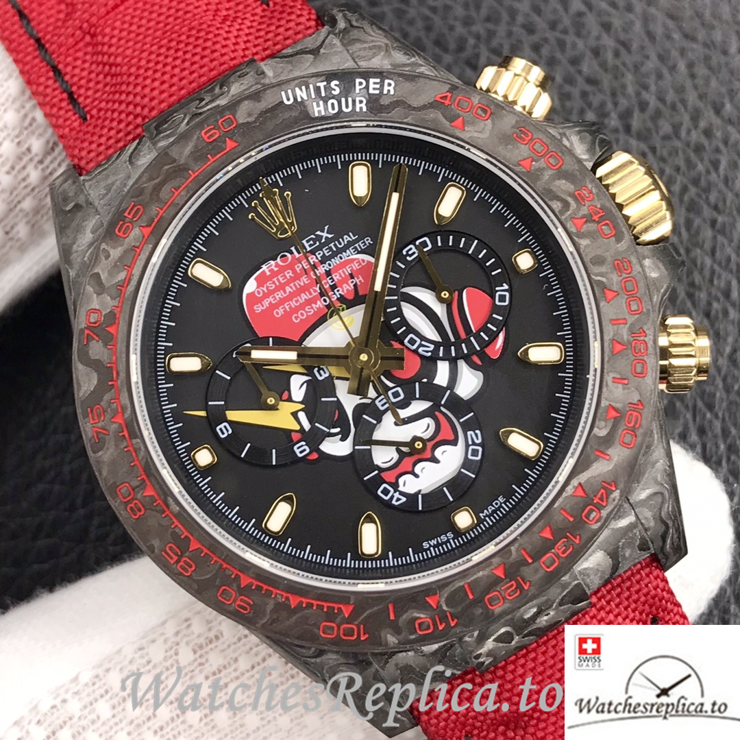 Swiss Rolex Daytona Replica Red Canvas strap 40MM Black Dial - WatchesReplica.is